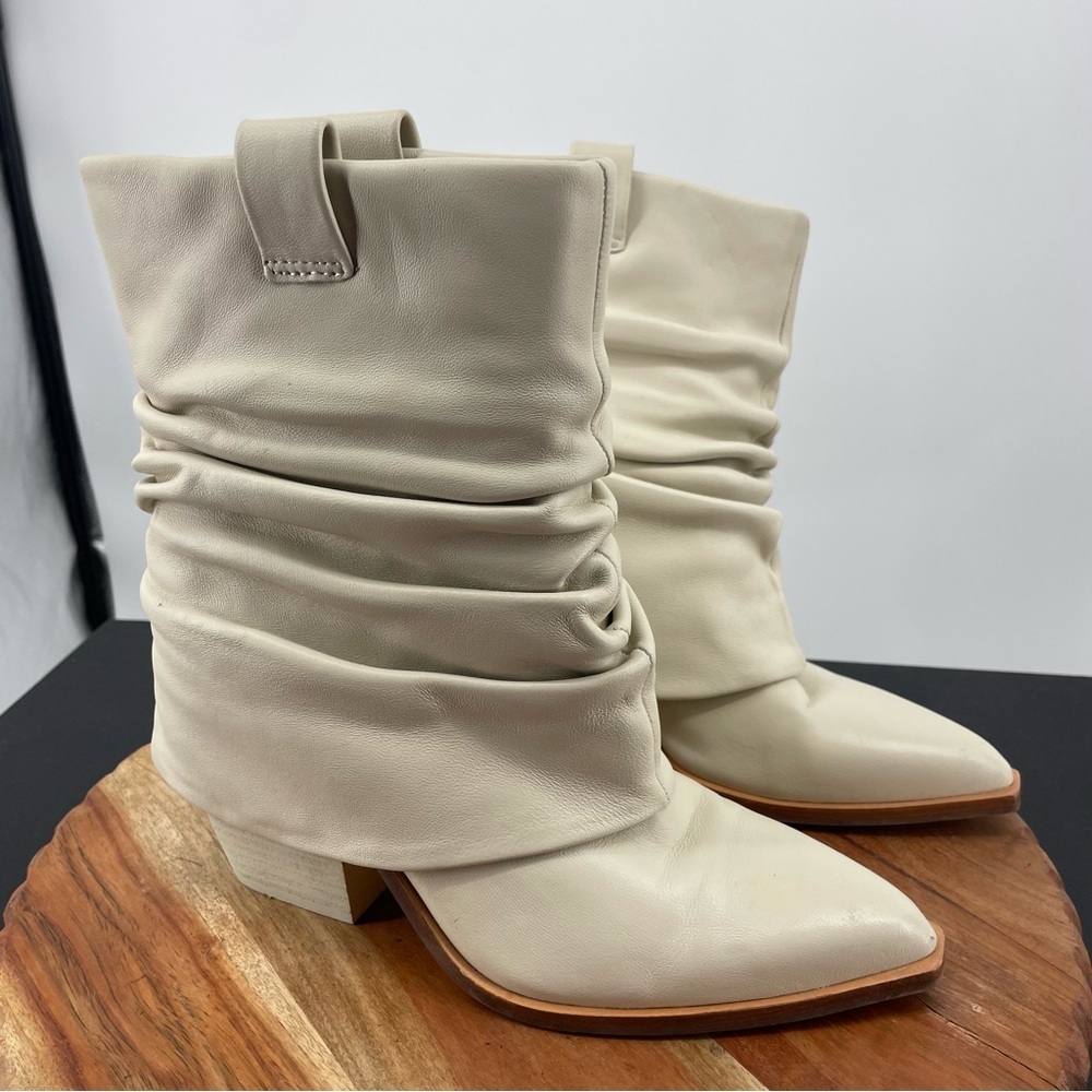 D’Amelio Savella Chalk Sheep Nappa Leather Slouchy Western Booties pointed toe 6